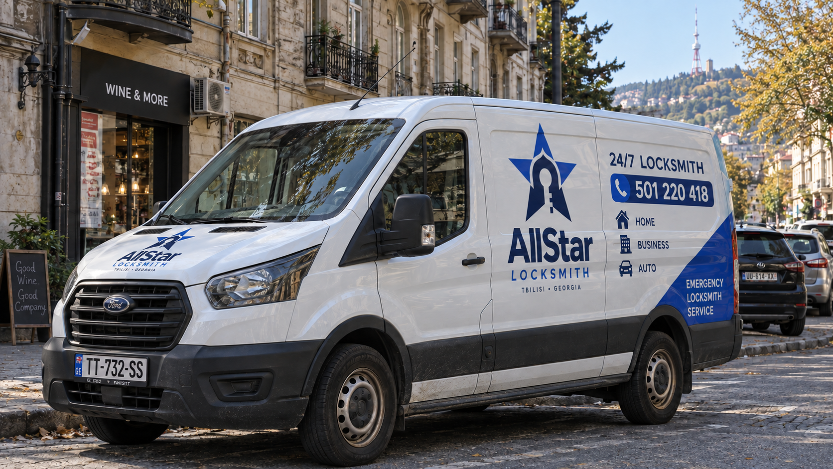 AllStar Locksmith branded van in Tbilisi